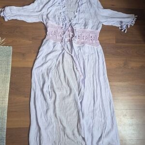 Light Purple Maxi Beach Cover Dress with Crochet Detail